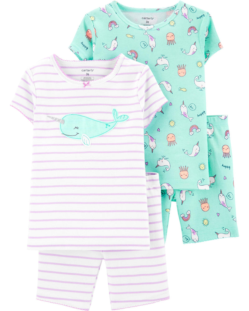 Set 4 piezas pijama ballena unicornio verano bebé niña Carter's