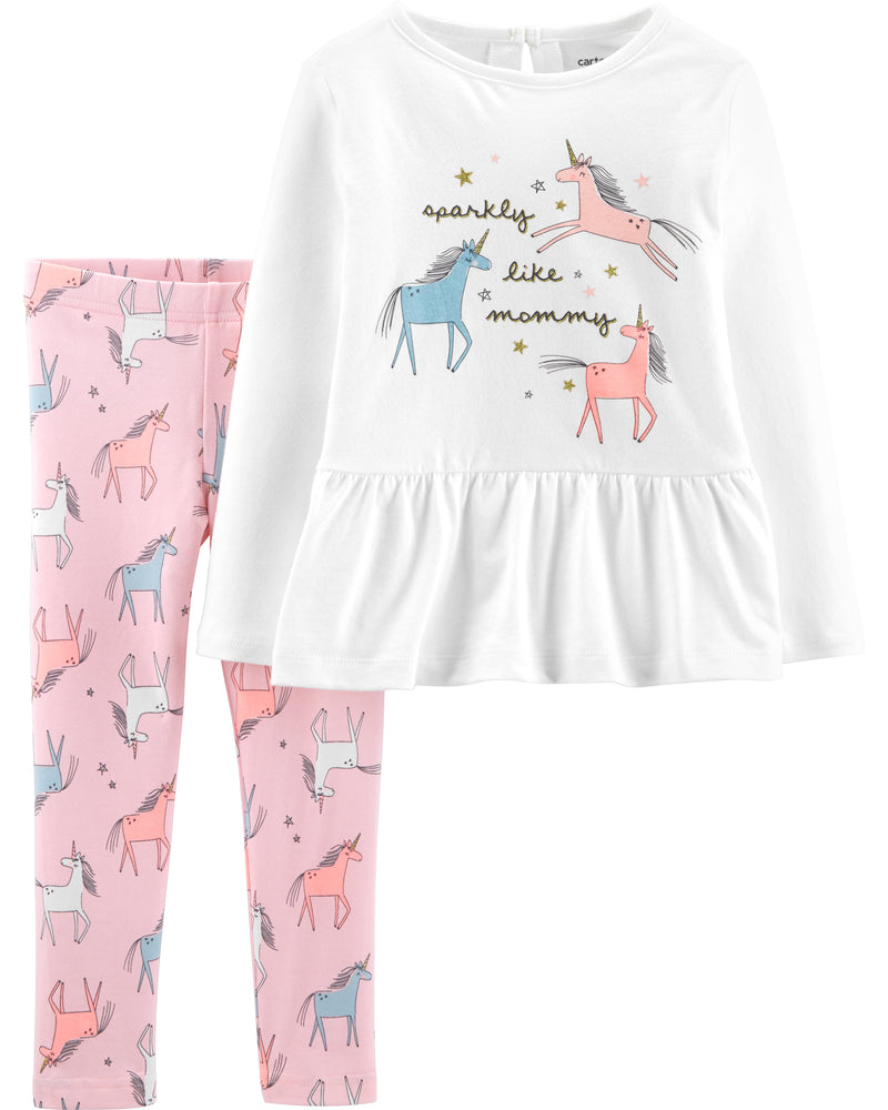 Set 2 piezas top con peplum y leggings unicornio niña pequeña Carters