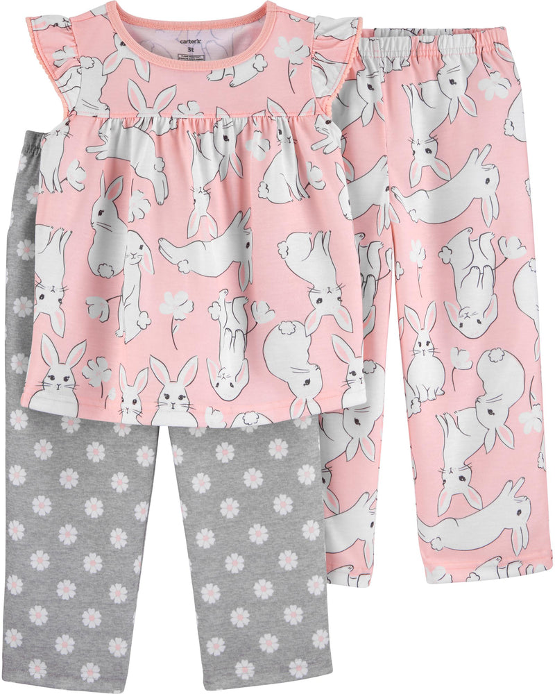 Set 3 piezas pijama holgado conejito niña pequeña Carters