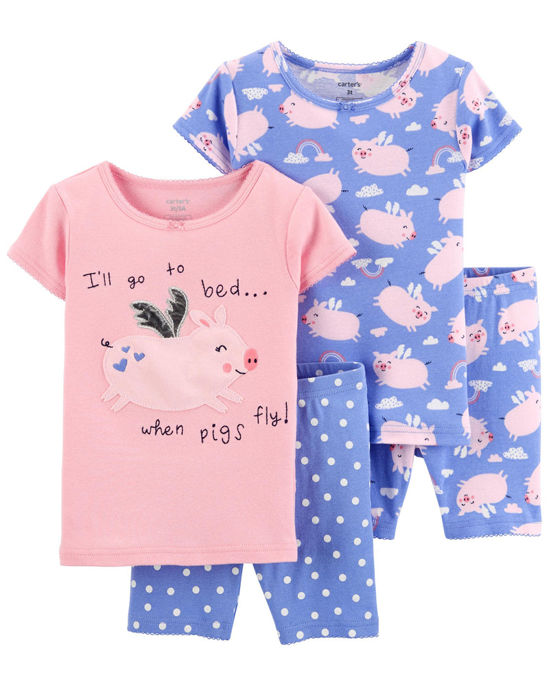 Set 4 piezas pijama short y polos pig niña pequeña Carters