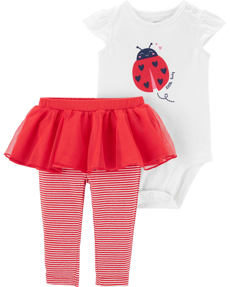 Set 2 piezas pantalón tutú y body manga corta ladybug bebé niña Carters